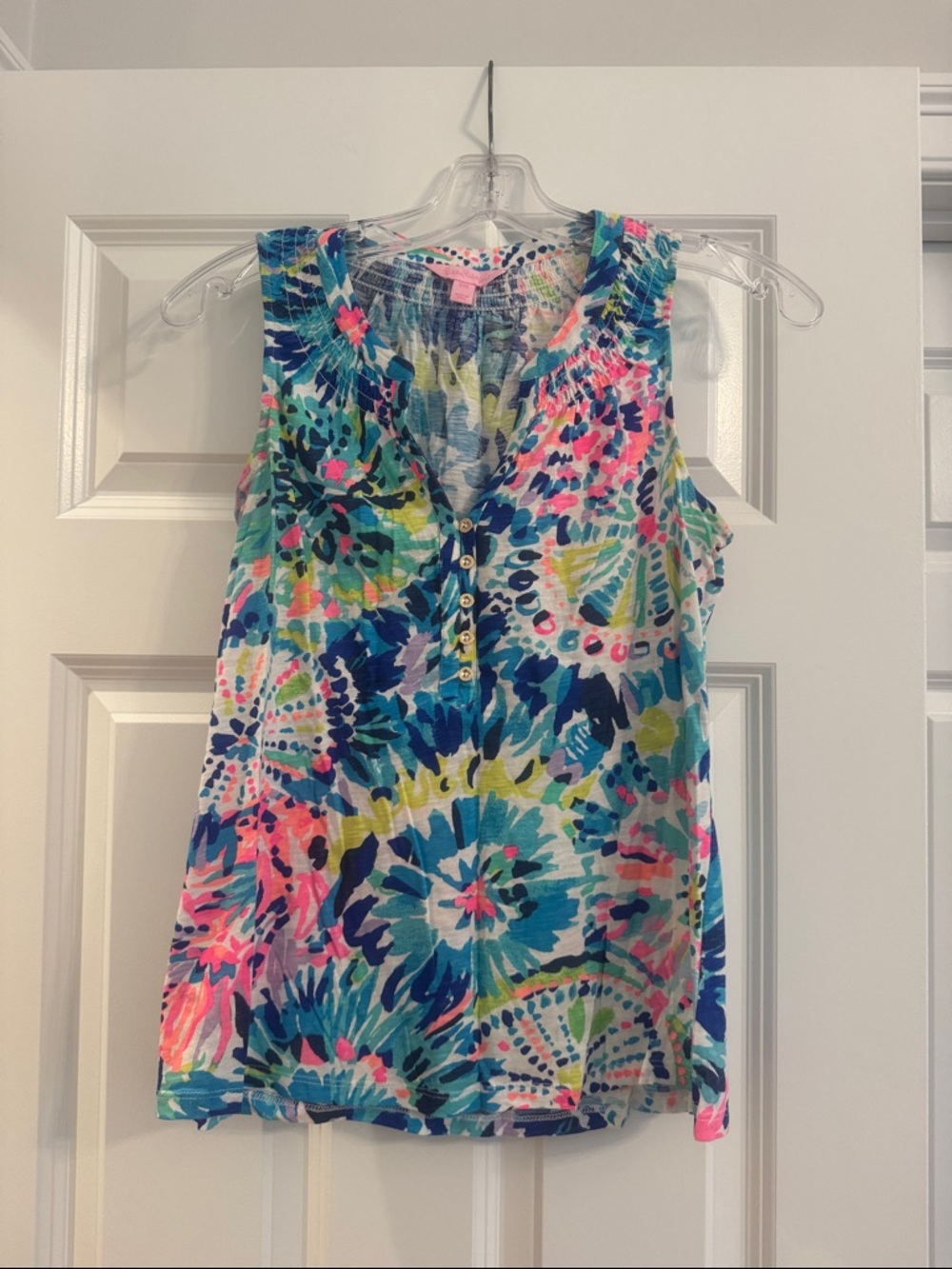 Lilly Pulitzer Multicolor Floral V-Neck Button Tank